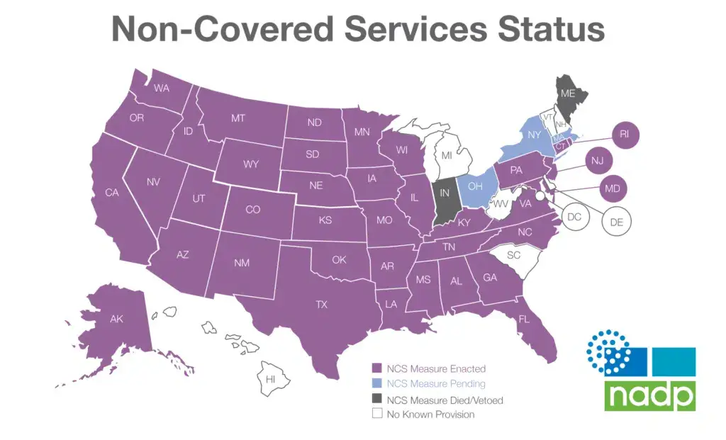 Non Covered Services Status US Map by National Association of Dental Plan